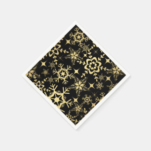 Serviette En Papier Papier Napkins - Flammes de neige noires et d'or