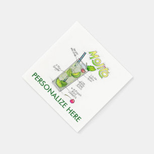 SERVIETTE EN PAPIER PAPIER NAPKINS - MOJITO RECETTE COCKTAIL ART