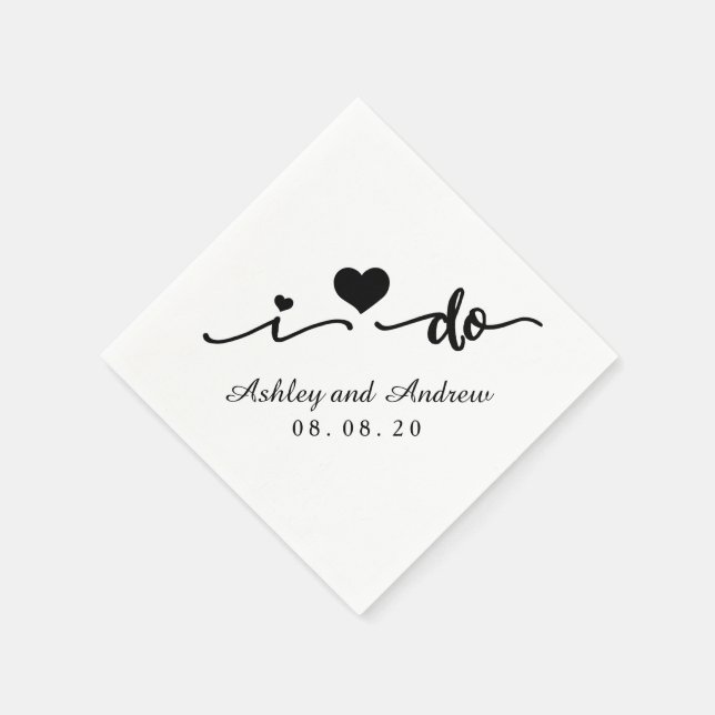 Serviette En Papier Papier noir et blanc I Do (Coin)