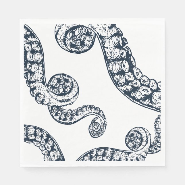 Serviette En Papier Papier Octopus Nautique Marine (Devant)