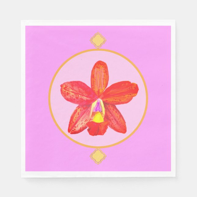 Serviette En Papier Papier Orange Rouge orchidée (Devant)