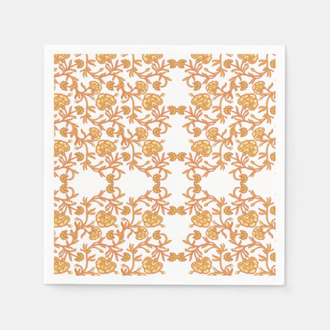 Serviette En Papier papier peint orange et blanc au design floral (Devant)