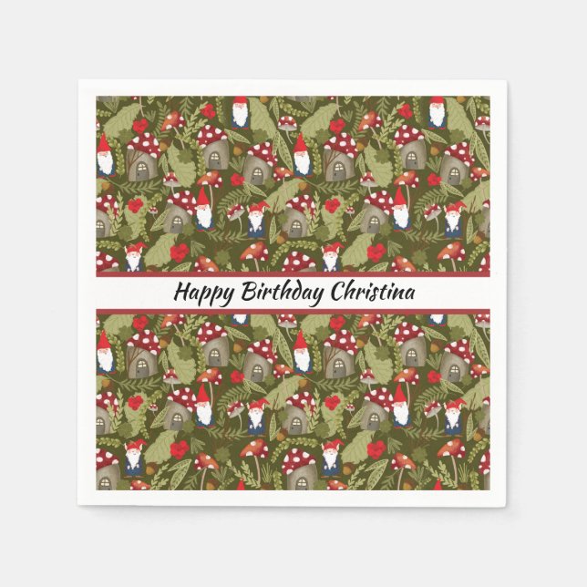 Serviette En Papier Papier personnalisé Gnomes et Champignons adorable (Devant)