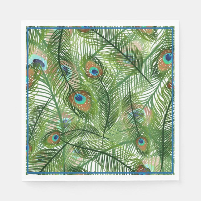 Serviette En Papier Papier Plumes Peacock-serviettes (Devant)