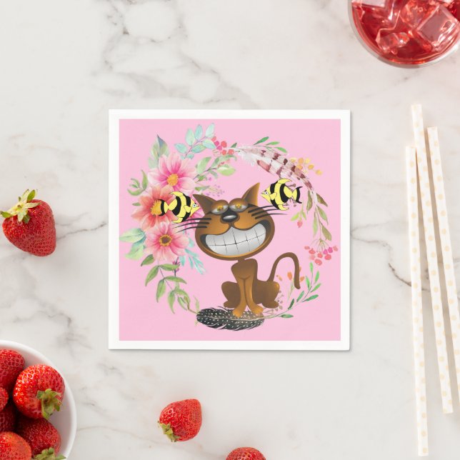 Serviette En Papier Papier, Poisson Chat Rose Floral (En situation)