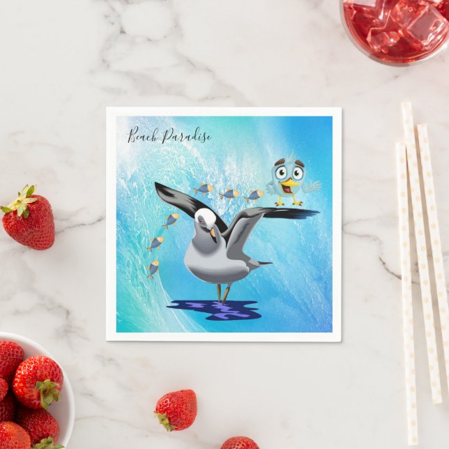 Serviette En Papier Papier, Poisson Oiseau de mer Vague d'océan (En situation)