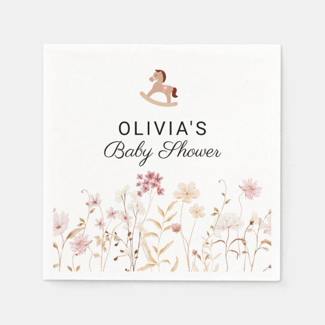 Serviette En Papier Papier pour Baby Shower Bohème Floral Fleur Sauvag (Devant)