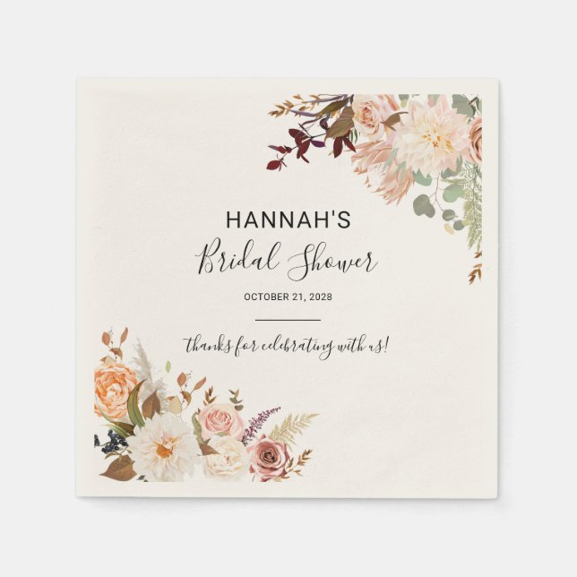 Serviette En Papier Papier pour Baby Shower Botanique Floral d'Automne (Devant)