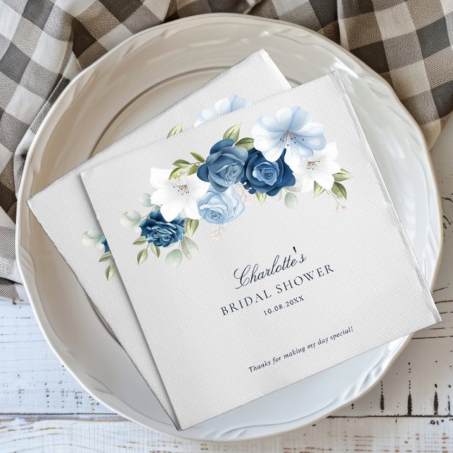 Serviette En Papier Papier pour Baby Shower Fleurs en Aquarelle Bleu P (Elegant Dusty Blue Floral Watercolor Script Bridal Shower Paper Napkins)