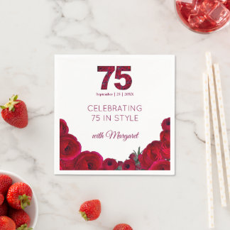 Serviette En Papier Papier pour fête d'anniversaire 75 ans Bold Red Fl