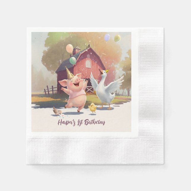 Serviette En Papier Papier pour fête d'anniversaire d'animaux de ferme (Devant)