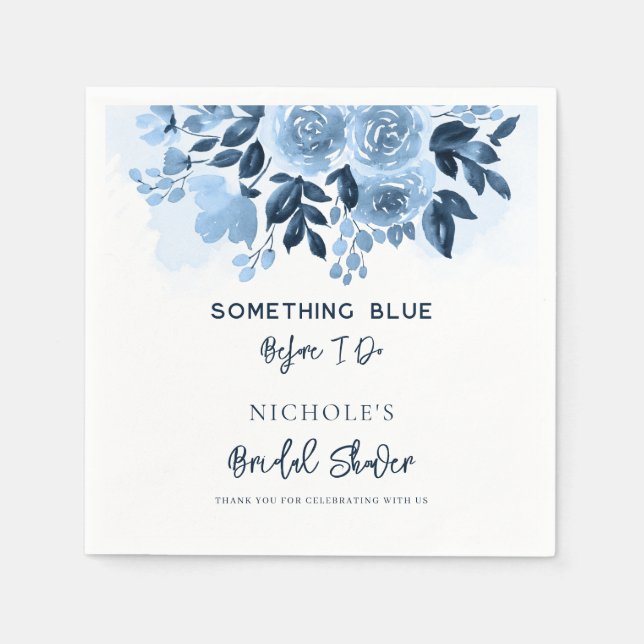 Serviette En Papier Papier pour la fête de mariage à motif floral bleu (Devant)