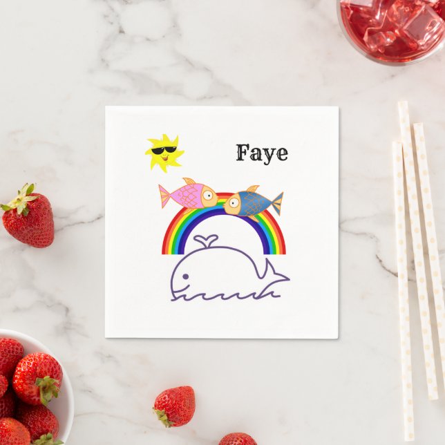 Serviette En Papier Papier, Rainbow Sun Whale Fish (En situation)