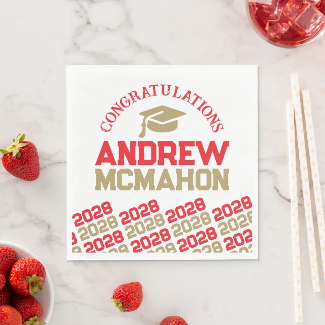 Serviette En Papier Papier Red & Gold Personnalisé Gradualized Party (En situation)