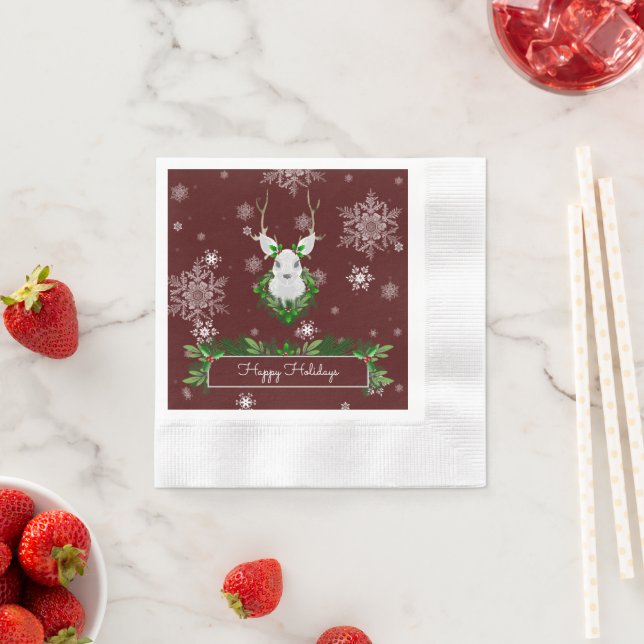 Serviette En Papier Papier Red Reindeer Napkin (En situation)