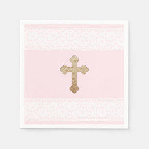 Serviette En Papier Papier religieux de dentelle d'or de rose blanc de