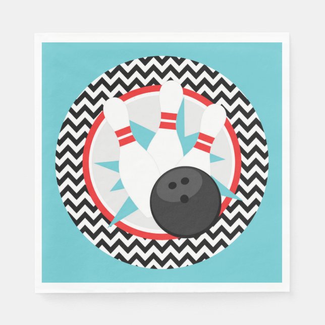 Serviette En Papier Papier Retro Chevron Bowling Party (Devant)