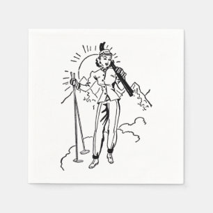 Serviette En Papier Papier Retro Lady Skier Napkin