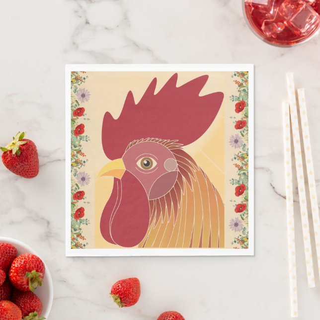 Serviette En Papier Papier Rooster Napkin (En situation)