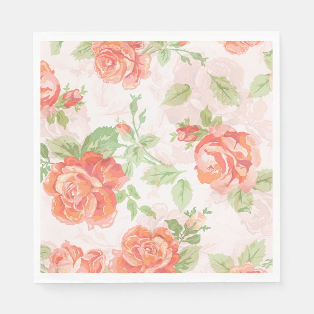 Serviette En Papier Papier rose à fleurs orange (Devant)