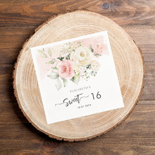 Serviette En Papier Papier rose floral 16e anniversaire