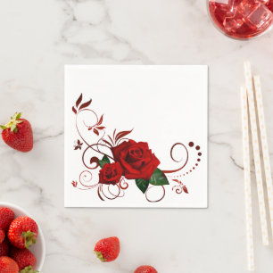 Serviette En Papier Papier, rose rouge florale