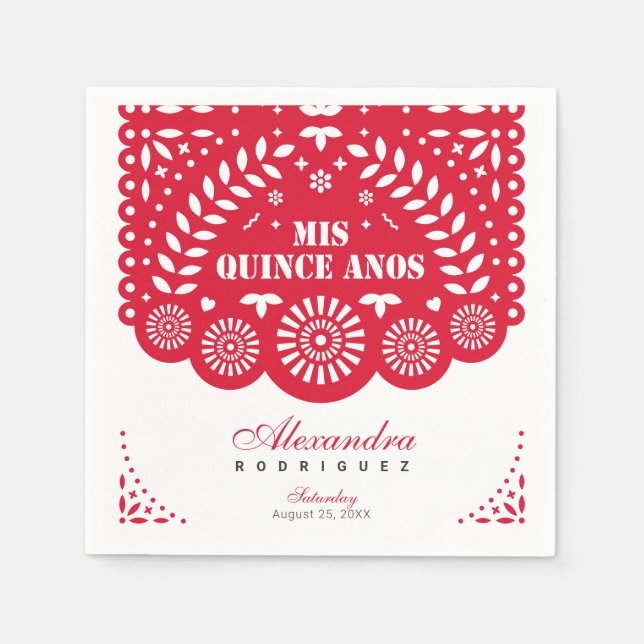 Serviette En Papier Papier rouge Picado Mis Quince Años (Devant)