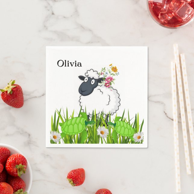 Serviette En Papier Papier serviettes, mouton vert tortue florale (En situation)