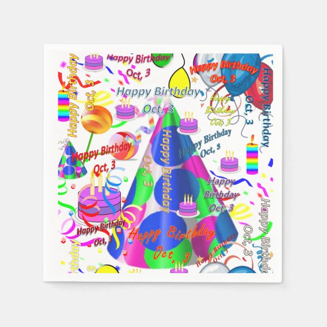 Serviette En Papier Papier serviettes octobre, 3 anniversaire (Devant)