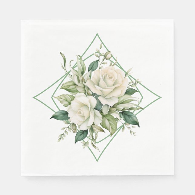 Serviette En Papier Papier serviettes - Roses blanches (Devant)