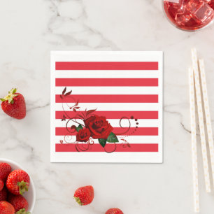 Serviette En Papier Papier serviettes, rouge et blanc rayures florales
