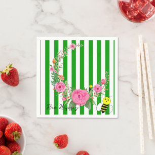 Serviette En Papier Papier serviettes, vert et blanc bande abeille heu