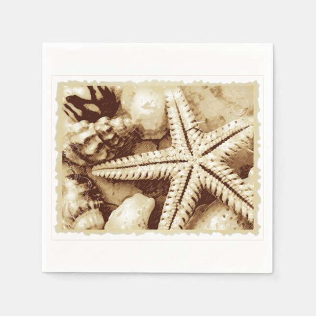 Serviette En Papier Papier Starfish and Seashells (Devant)