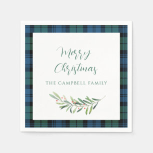 Serviette En Papier Papier Tartan de Noël Jour de Noël Plaid Green Che