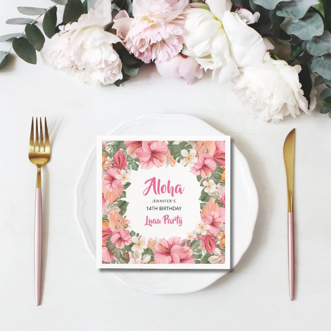 Serviette En Papier Papier Thème Aloha Tropical Fête Hawaïenne Fleurs  (Créateur téléchargé)