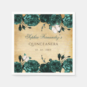 Serviette En Papier Papier vintage rustique vert émeraude floral papil