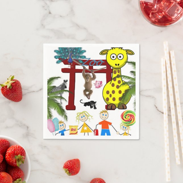 Serviette En Papier Papier, Zoo Giraffe Monkey Panther (En situation)