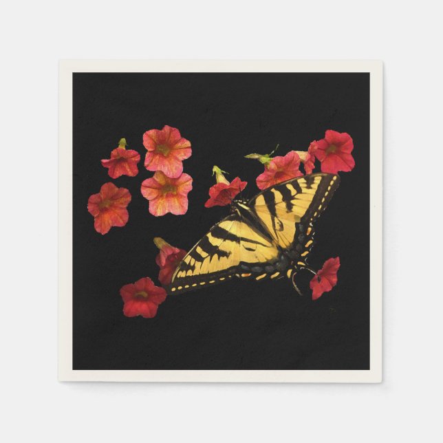 Serviette En Papier Papillon à queue épaisse de tigre sur les fleurs r (Devant)