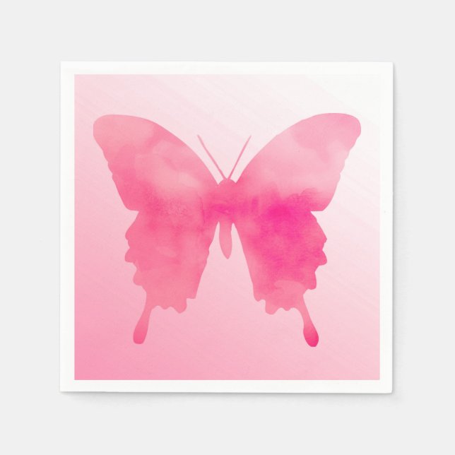 Serviette En Papier Papillon aquarelle - Fuchsia et rose (Devant)