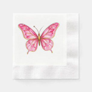 Serviette En Papier Papillon Aquarelle rose et or