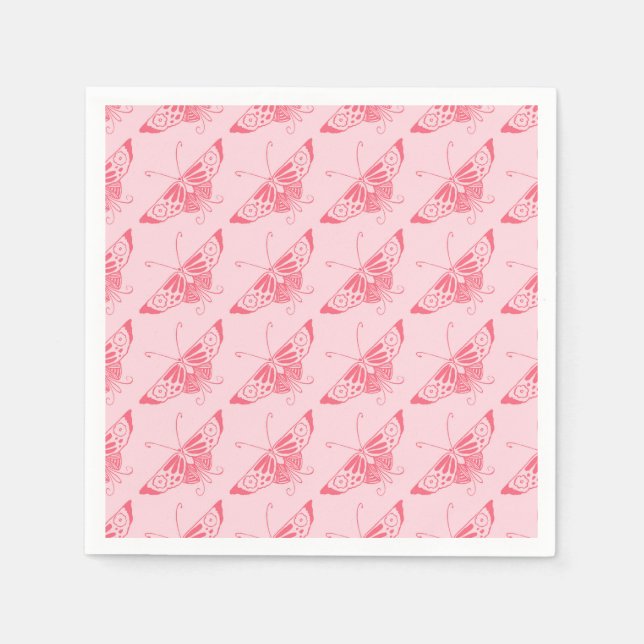 Serviette En Papier Papillon Art déco stylisé - corail rose (Devant)