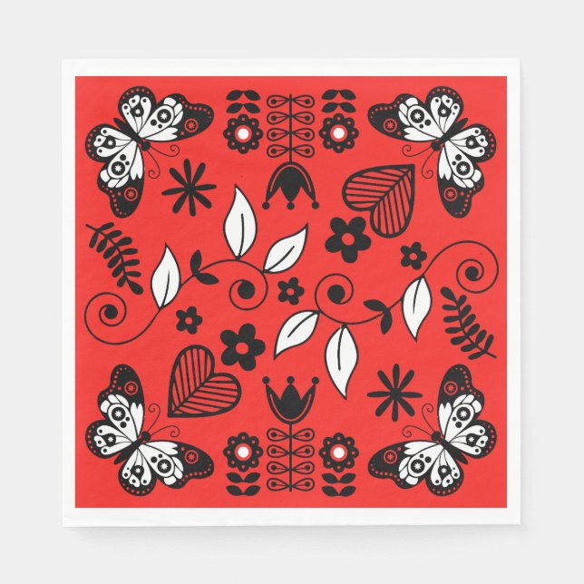 Serviette En Papier Papillon art populaire scandinave (Devant)