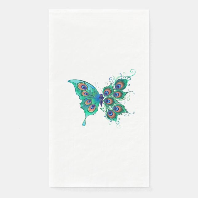Serviette En Papier Papillon aux plumes de paon vert (Devant)
