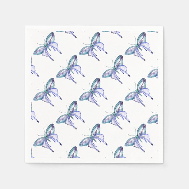 Serviette En Papier Papillon bleu aquarelle Aqua violet (Devant)