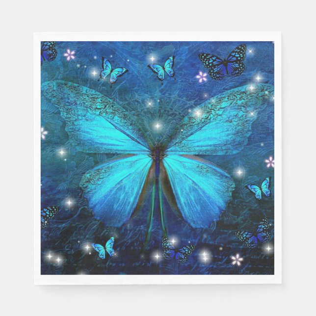 Serviette En Papier Papillon bleu élégant (Devant)