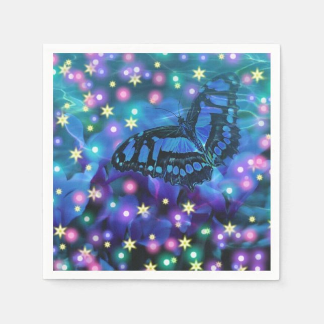 Serviette En Papier Papillon bleu magique (Devant)