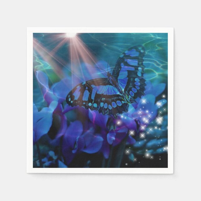 Serviette En Papier Papillon bleu magique (Devant)