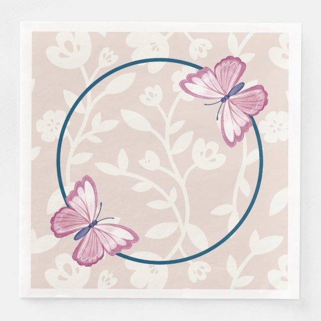 Serviette En Papier papillon bleu marine rose floral (Devant)