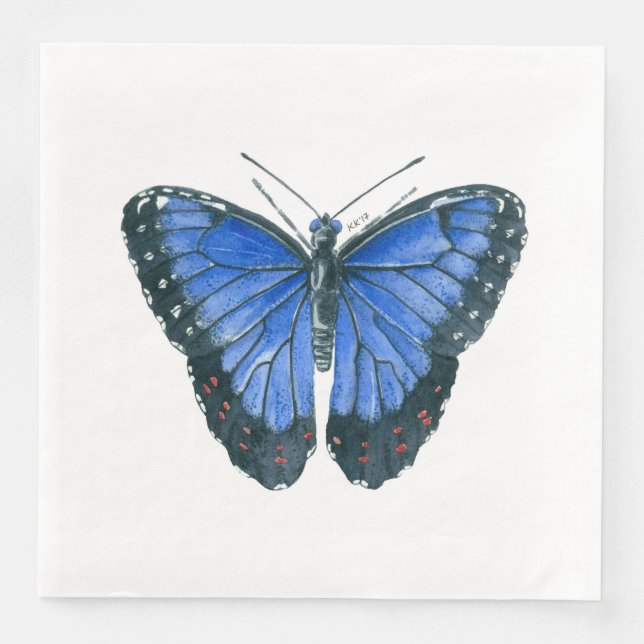 Serviette En Papier Papillon bleu Morpho aquarelle peinture (Devant)