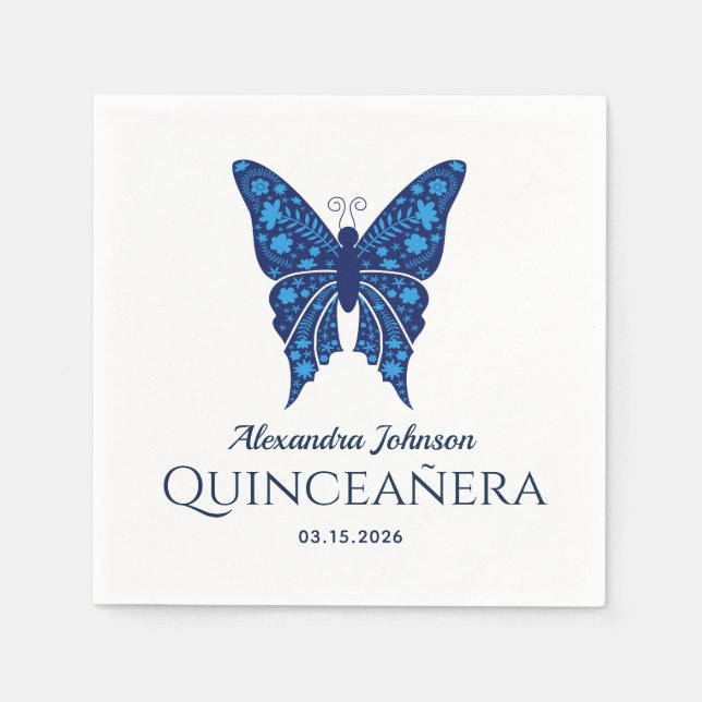 Serviette En Papier Papillon Bleu Quinceañera (Devant)